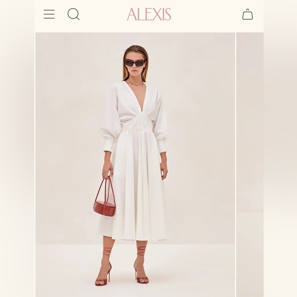 Alexis White Midi Dress – Size Medium – Worn Once – V-Neck Long Sleeve